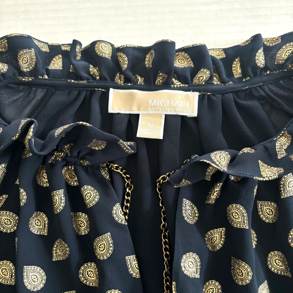 Michael Kors Bergalia Raglan Blouse Foiled Print Chain Tassels‎ Size M NEW - Picture 5 of 14